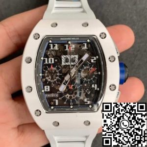 Replica Richard Mille RM-011 1:1 Best Edition KV Factory Ceramic White Rubber Strap