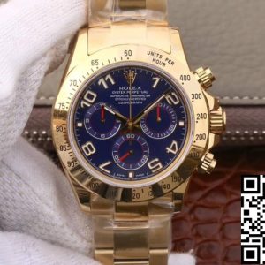Replica Rolex Daytona Cosmograph 116528 1:1 Best Edition JH Factory Yellow Gold Blue Dial