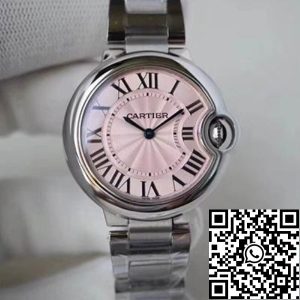 Replica Ballon Bleu De Cartier 33 mm V6 Factory 1:1 Best Edition Swiss ETA076 Pink Dial