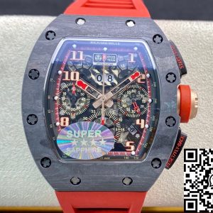 Replica Richard Mille RM011 1:1 Best Edition KV Factory V3 Red Rubber Strap