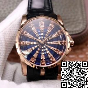 Replica Roger Dubuis Excalibur RDDBEX0684 1:1 Best Edition ZZ Factory Rose Gold Blue Dial Swiss ETA9015