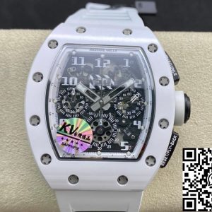 Replica Richard Mille RM011 KV Factory 1:1 Best Edition Swiss ETA7750 White Rubber Strap