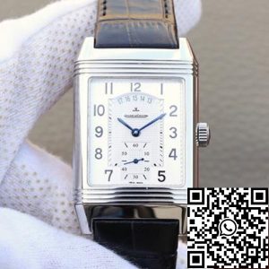 Replica Jaeger-LeCoultre Grande Reverso Duo 3742421 Mechanical Watches 1:1 Best Edition Swiss ETA986 Silver Dial Black Leather Strap