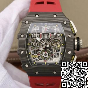Replica Richard Mille RM11-03 1:1 Best Edition KV Factory Carbon Fiber Red Strap
