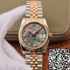 Replica Rolex Date-Just 36mm GM Factory 1:1 Best Edition Gray Dial Diamond Markers 18K Gold Wrapped Swiss ETA3135