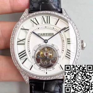 Replica Drive De Cartier W4100013 Men Watches 1:1 Best Edition Swiss Tourbillon Black Leather Strap